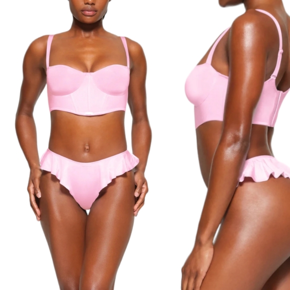 NWT SKIMS Logo Shine Balconette Adjustable Convertible Corset Bra Baby Pink 38C - Picture 3 of 7
